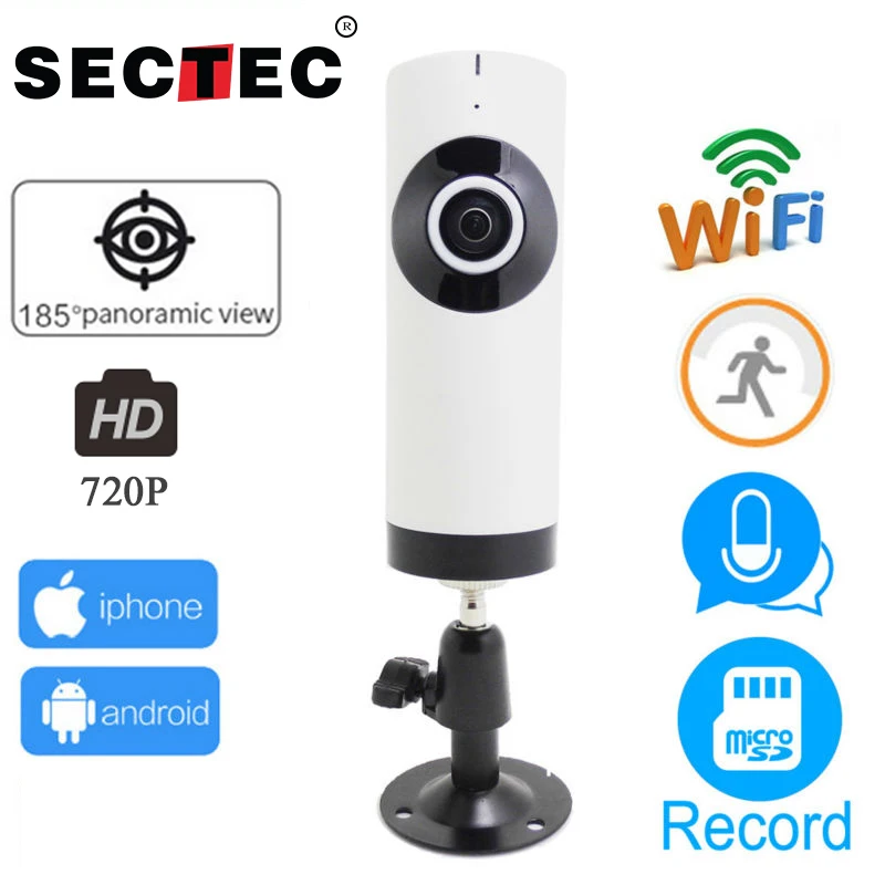 

SECTEC IP Camera 720P Panoramic 185 Fish Eyes Lens Degree Lens Home Security WIFI Camera Wireless Cam CCTV Camera Baby Monitor
