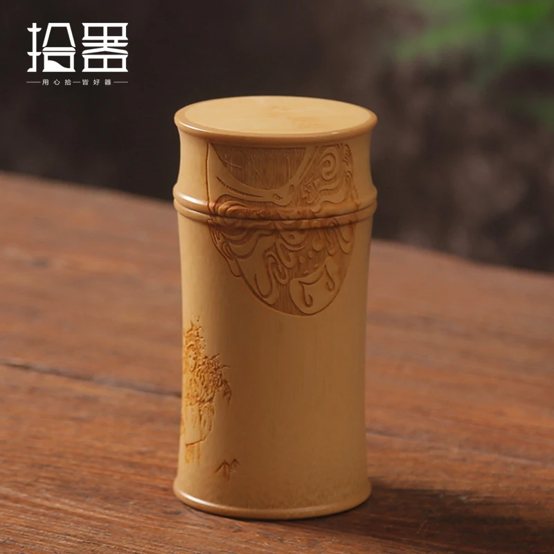 

Handmade Sculpture Bamboo Tea caddy Tea Set Canisters Storage Box Tea Box Kitchen Spice Box Organizer Bottle Seal Cover Jar Gift