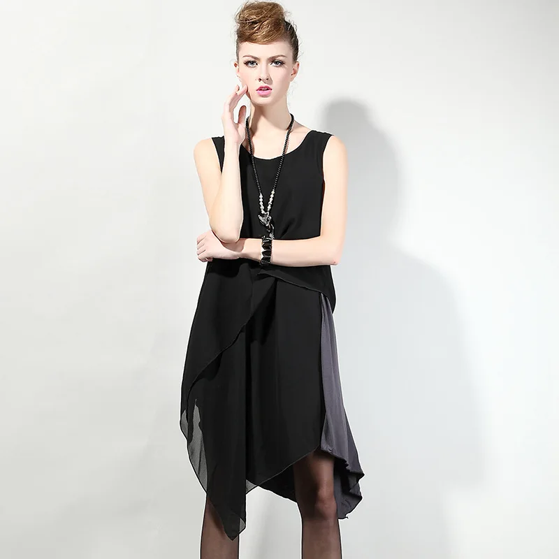 New Classic Women Novelty Plus Size Faux Two pieces combined Dresses