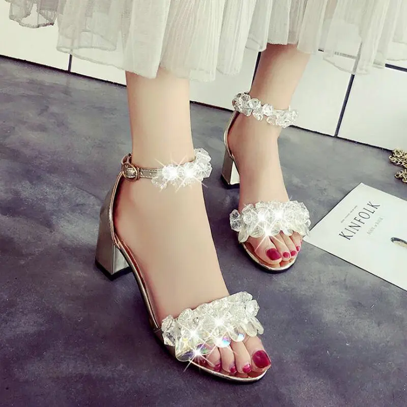 

Women Sandals Open Toe Bling Crystal String Bead high heels Shoes Wedding Party Sandals Wedges Platform flats sandals CL-10