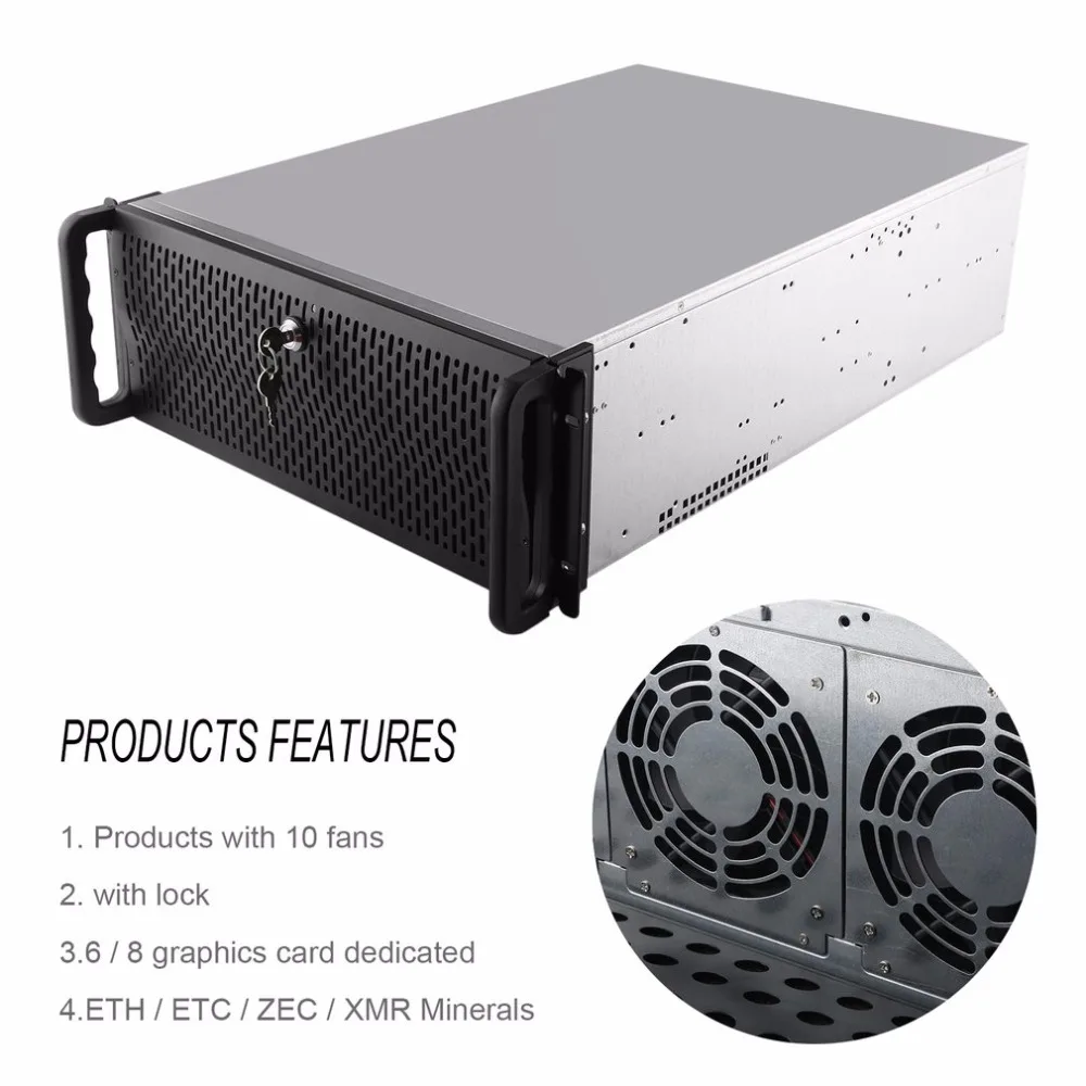 Open Air Mining Frame Rig Graphics Case GPU ATX Fit 6/8 Graphics Card Ethereum ETH ETC ZEC XMR 10 Fans With Lock