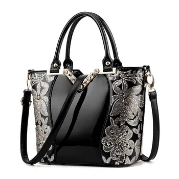 

2018 Europe Fashion Diamond Women Bag Sequin Embroidery Luxury Patent Leather Famous Brand Designer handbag women messenger bag