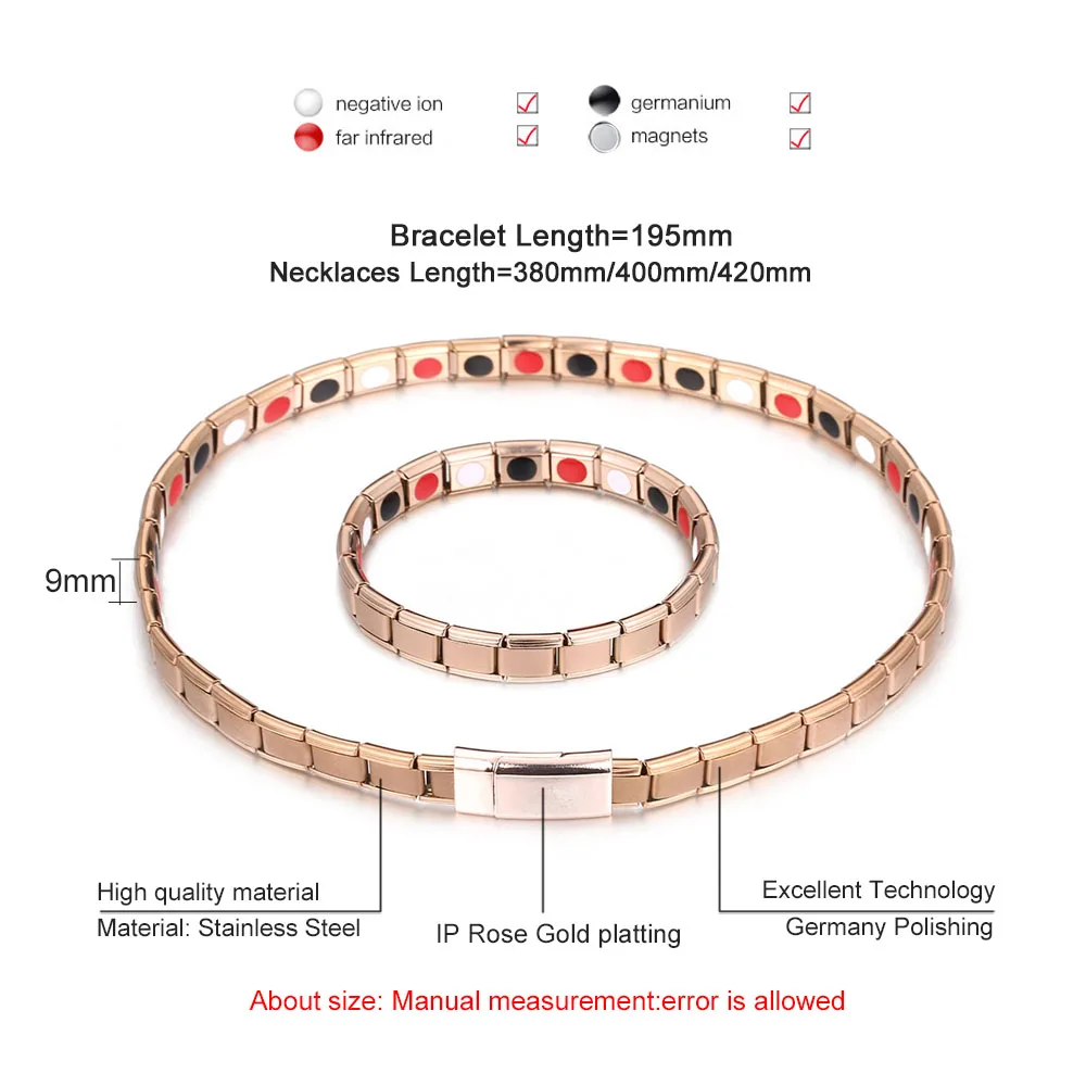 Новые золотые массивные цепочки из нержавеющей стали, ювелирные наборы для женщин и мужчин, германиевые магнитные цепочки, браслеты, наборы