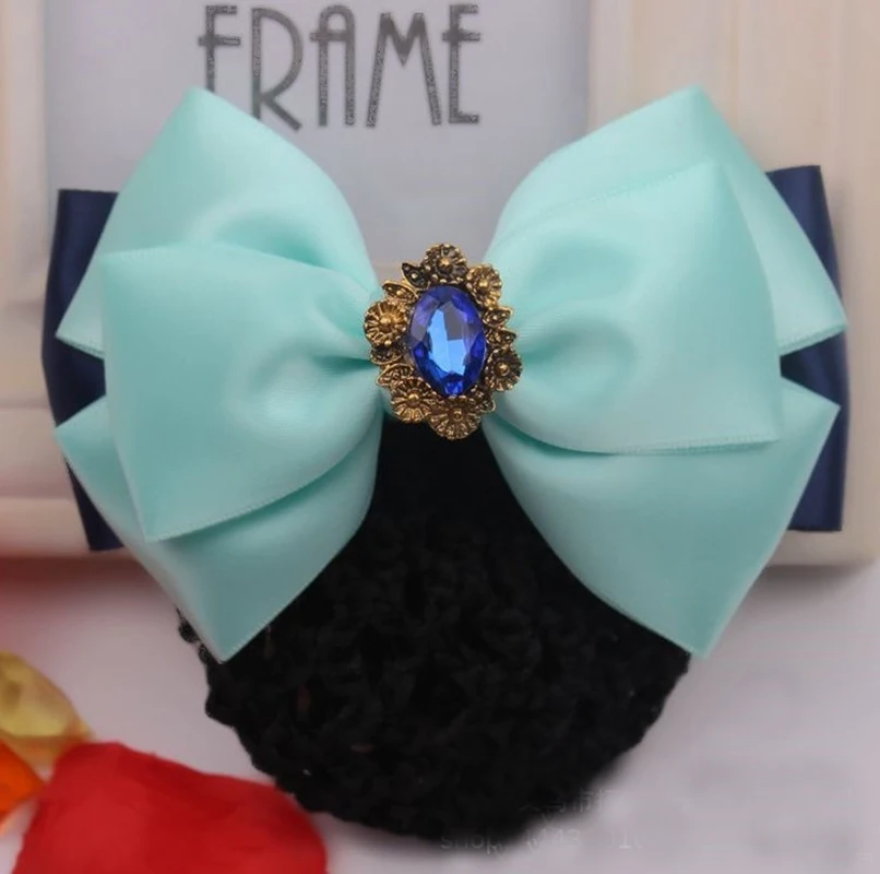 Fashion Office Lady Bow Tie Barrette Hair Clip Cover Bowknot Net Bun Deep Snood for Long Hair Hair Bands for Women