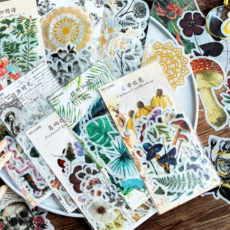 

60 pcs/bag flowers butterfly plant Hot stamping paper sticker diy Handmade Gift Card photo album Scrapbook decoration sticker