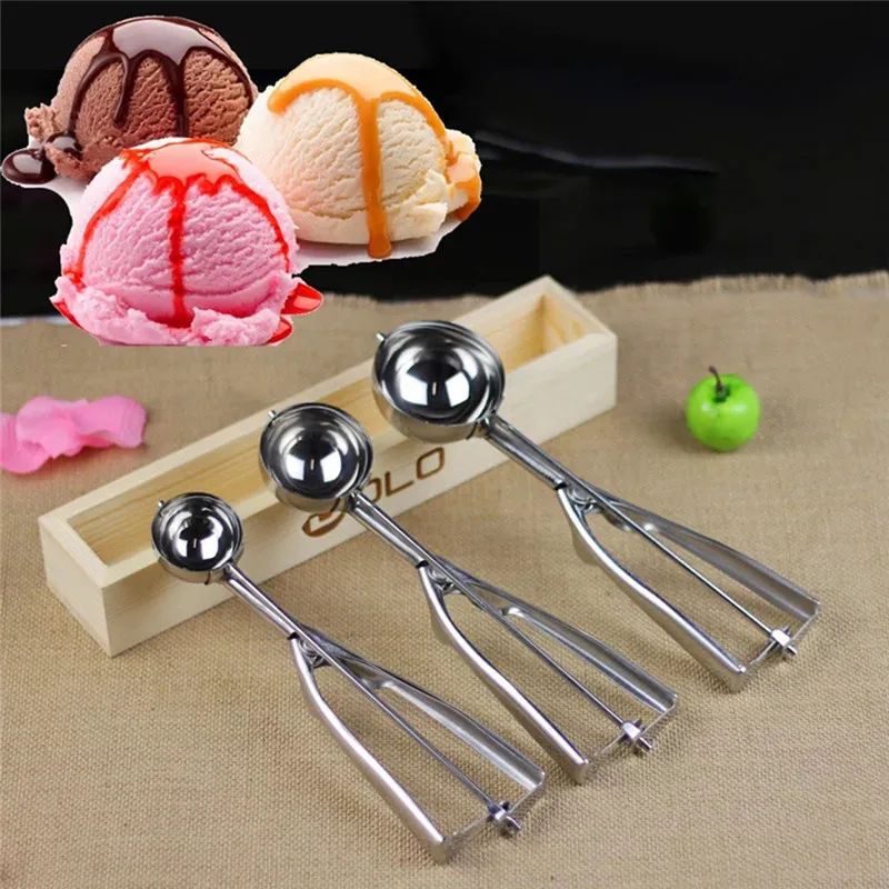 Ice Cream Scoops Stainless Steel Spoon 3 Size Tools for Fruits icecream maker Masher Handle 2016