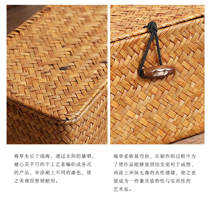 Handmade straw storage basket desktop debris covered rattan storage box home organization and storage woven basket ZP7181505