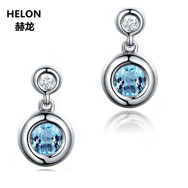 

Solid 14k White Gold Natural Blue Topaz Stud Earrings for Women Christmas Valentine's day gifts Fine Jewelry