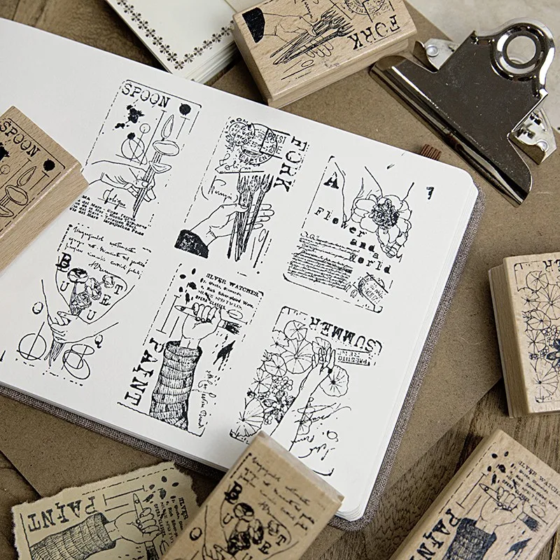 1 шт. эстетическое движение деревянный Резиновый Штамп Дети DIY ручной работы