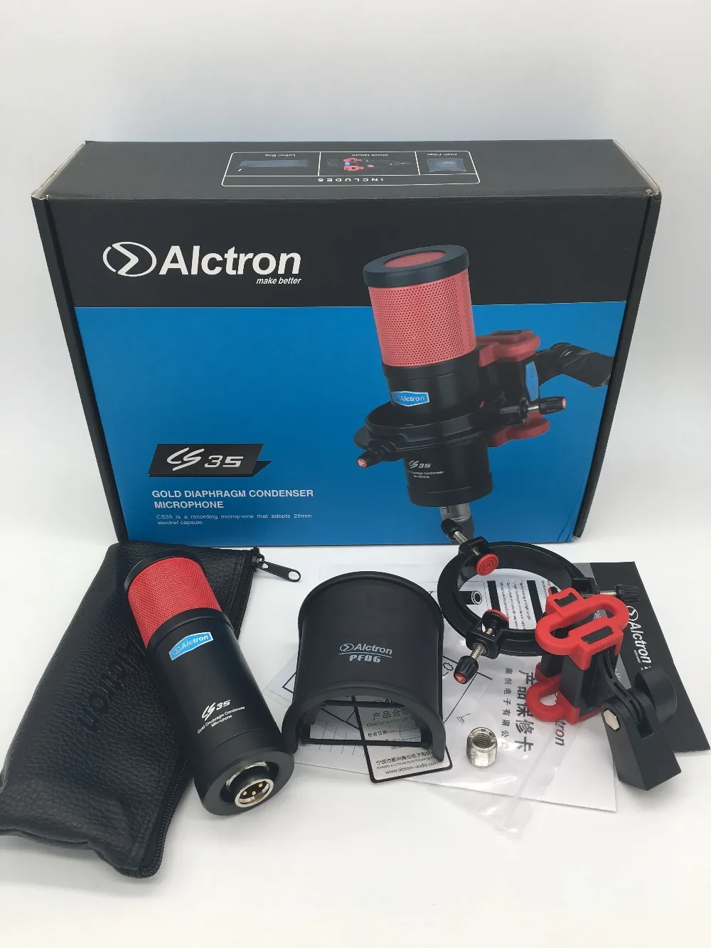 Alctron CS35 professional condenser microphone for stage performance and studio recording with shock mount and pop filter