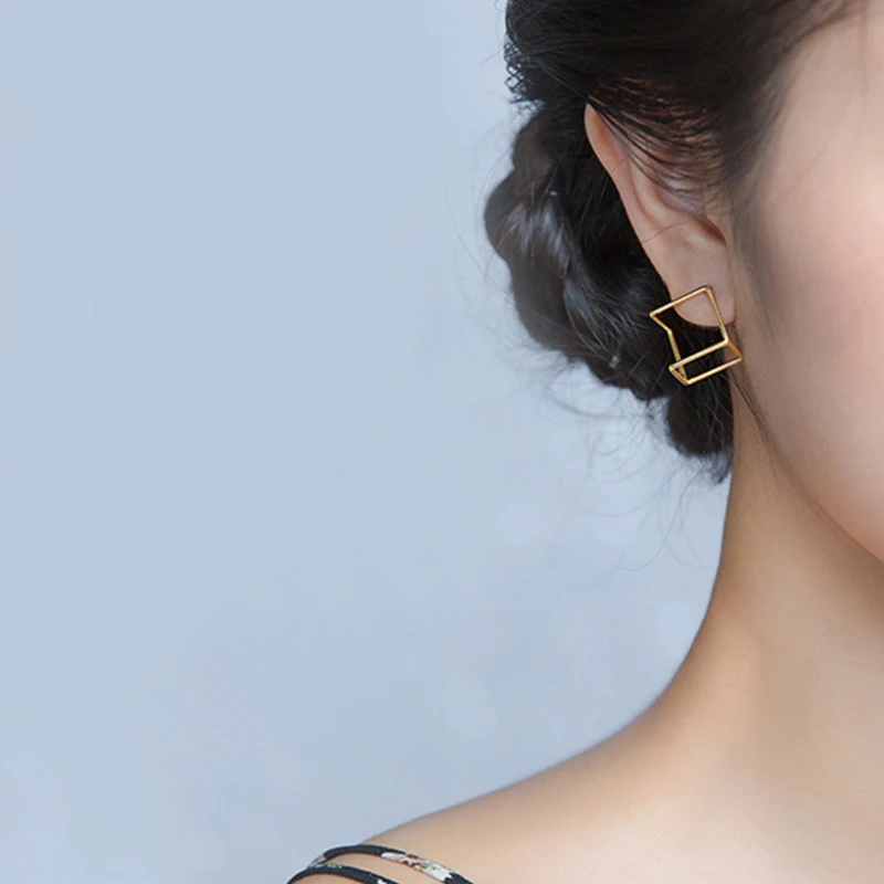Мода настоящая. 925 стерлингового серебра ювелирные украшения геометрические полые 3D квадратные серьги для женщин леди девушка