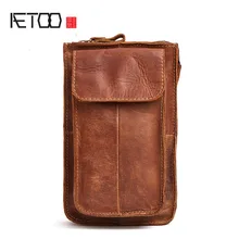 AETOO Crazy horse кожа ретро носить ремень мобильный телефон маленький карман модная повседневная кожаная мужская сумка