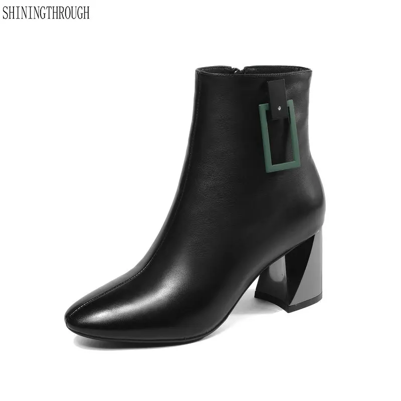

Fashion Women Ankle Boots Genuine Leather Autumn Winter Warm High Heels Shoes Round Toe Elegant Office Lady Shoes Woman
