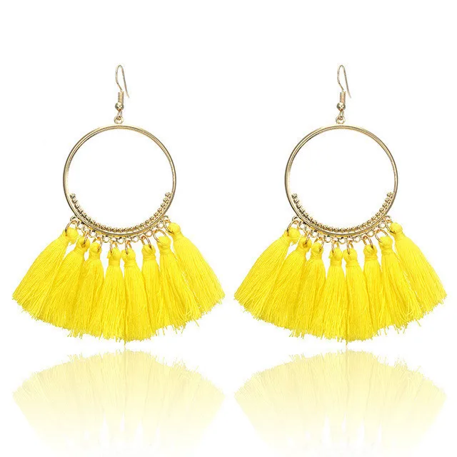 yellow Серьги с кисточками в богемном стиле Роскошные Длинные серьги на День святого Валентина ручной работы женские Геометрические бахромы модные большие стразы - Окраска металла: yellow