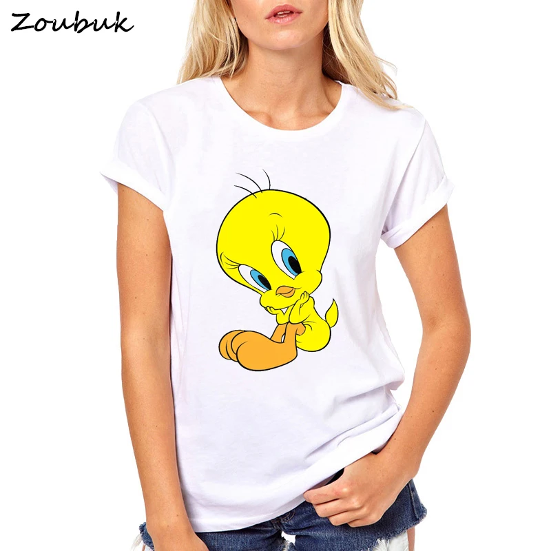 2018 fashion Looney Tunes Tweety Bird cartoon print t shirts women summer fashion cute tshirt female o-neck tops tee plus size Tops