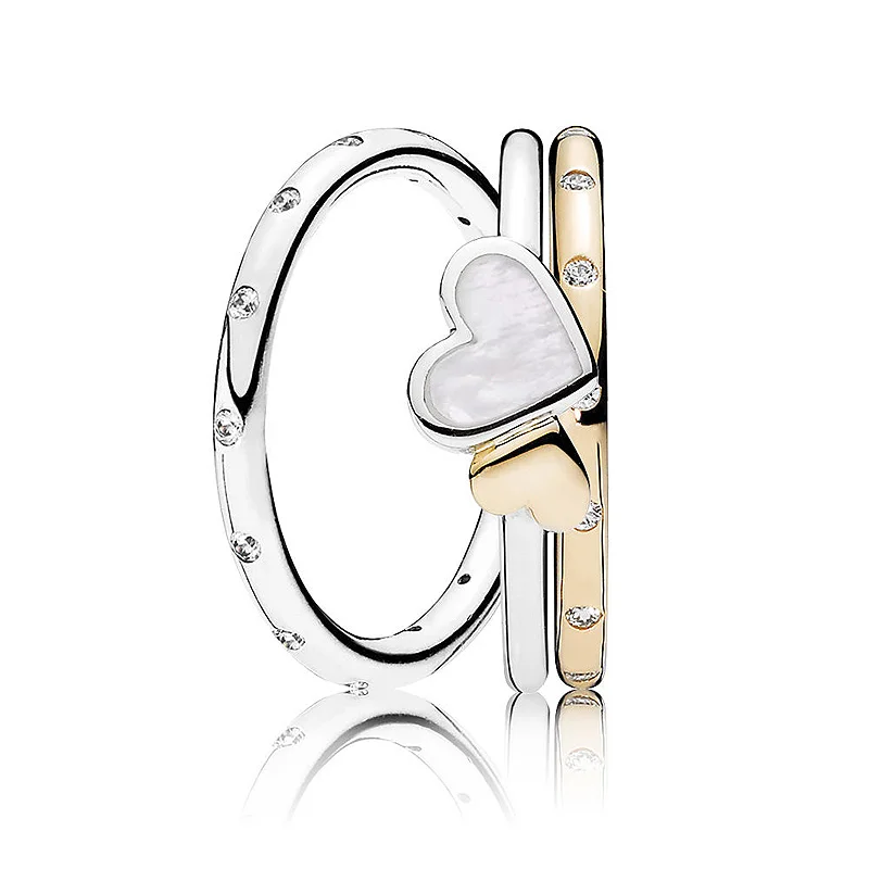 

New 925 Sterling Silver Ring Luminous Hearts Feature Love Drops Ring Stack For Women Wedding Party Gift Fine Pandora Jewelry