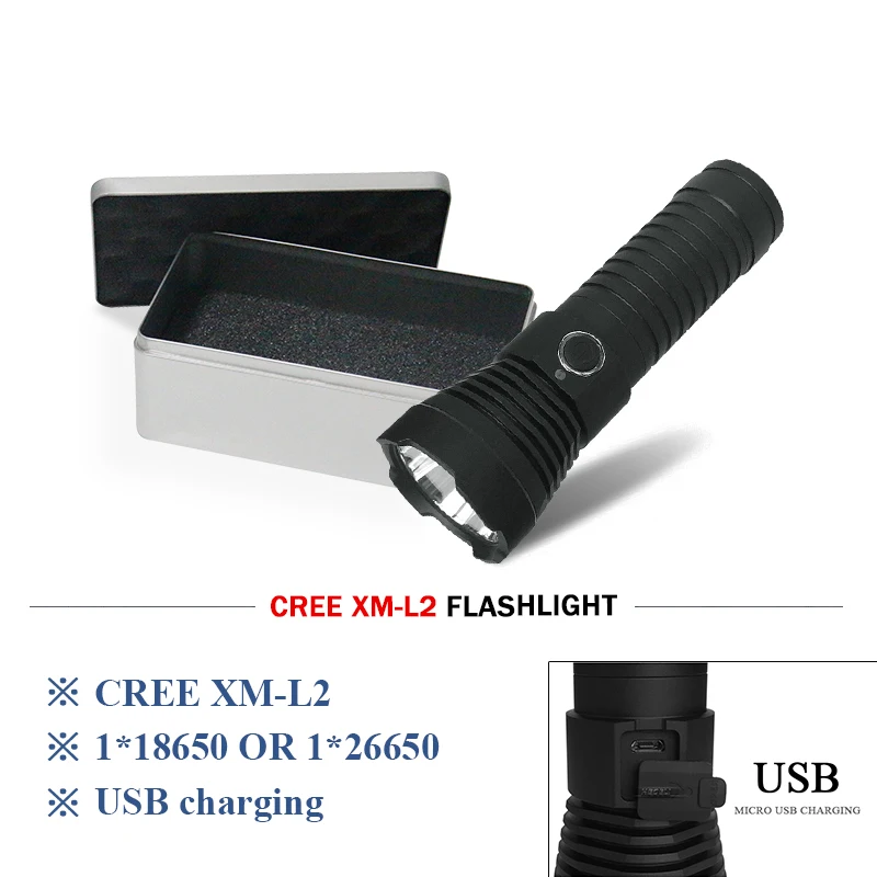 

lanterna militar USB flashlight cree xm l2 led Torch 18650 or 26650 charge battey linternas zaklamp waterproof camping light