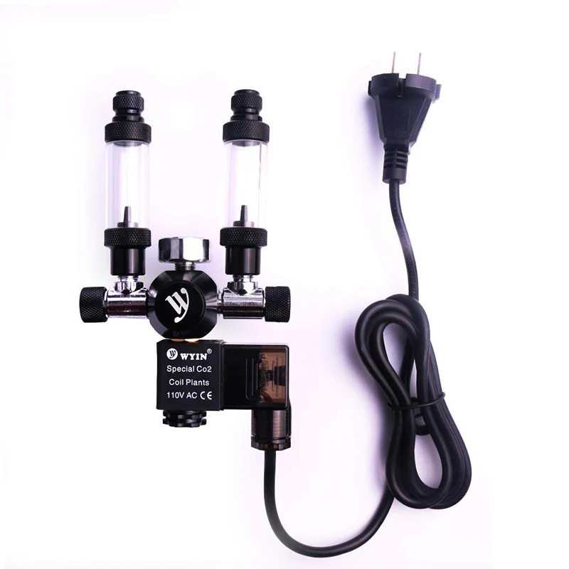 

CO2 Aquarium Regulator Double Outlet with Mini Pressure Gauge Bubble Counter Check Valve Solenoid Valve Easy to Adjust CO2 Level