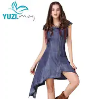 Summer Dress 2018 Yuzi.may Boho New Denim Vestidos Slash Neck Short Sleeve Asymmetrical Hem Vintage Women Dresses A82088 Vestido