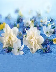 Фон для фотосъемки с голубыми белыми цветами 5x7ft