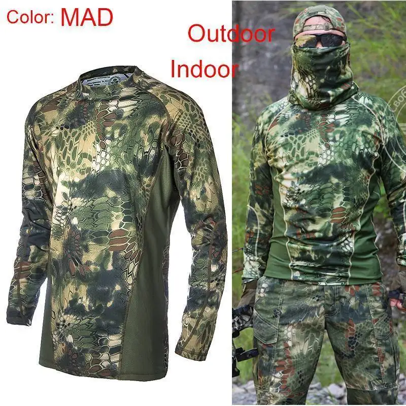 MAD long sleeve Охотничья Военная камуфляжная одежда, страйкбольная футболка для спорта на открытом воздухе, кемпинга, туризма, выживания, рубашка, Тактический Костюм, пейнтбольное снаряжение - Цвет: MAD long sleeve