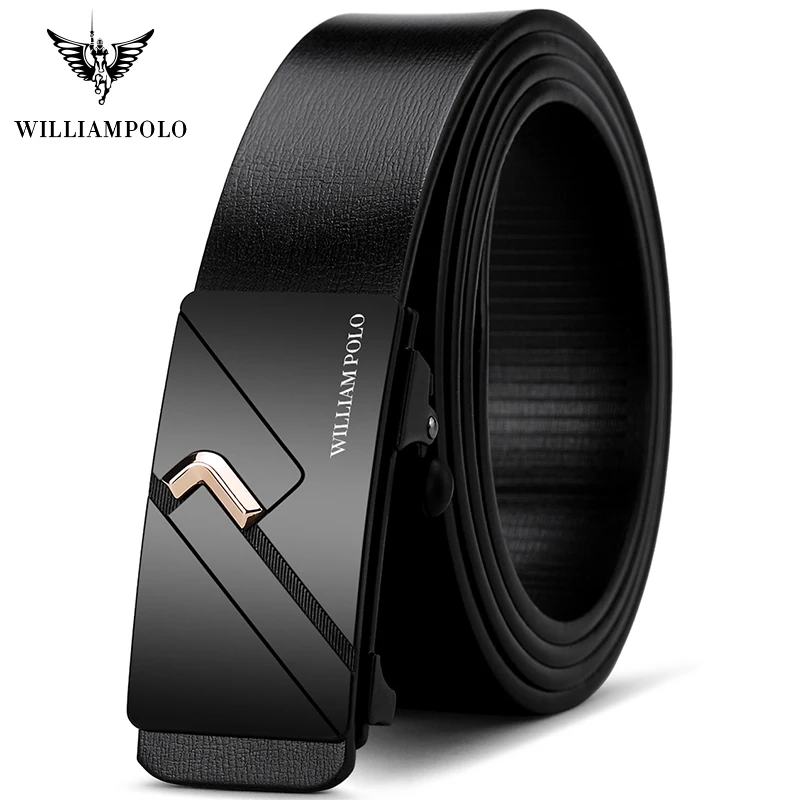 Williampolo Black Fashion Belt Adjustable Genuine Leather Gold Buckle Waistband