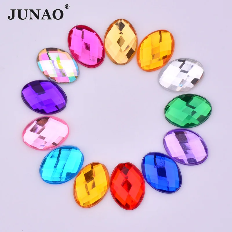 JUNAO, 100 шт, 18*25 мм, разноцветные большие овальные Стразы с плоской задней стороной, акриловые драгоценные камни, прозрачные кристаллы AB, камни, клеевые бусины для скрапбукинга