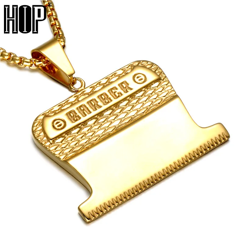 

HIP Gold Color Titanium Stainless Steel Haircut Pendant Necklace Mini Hair Styling Device Barber Necklace for Men Jewelry