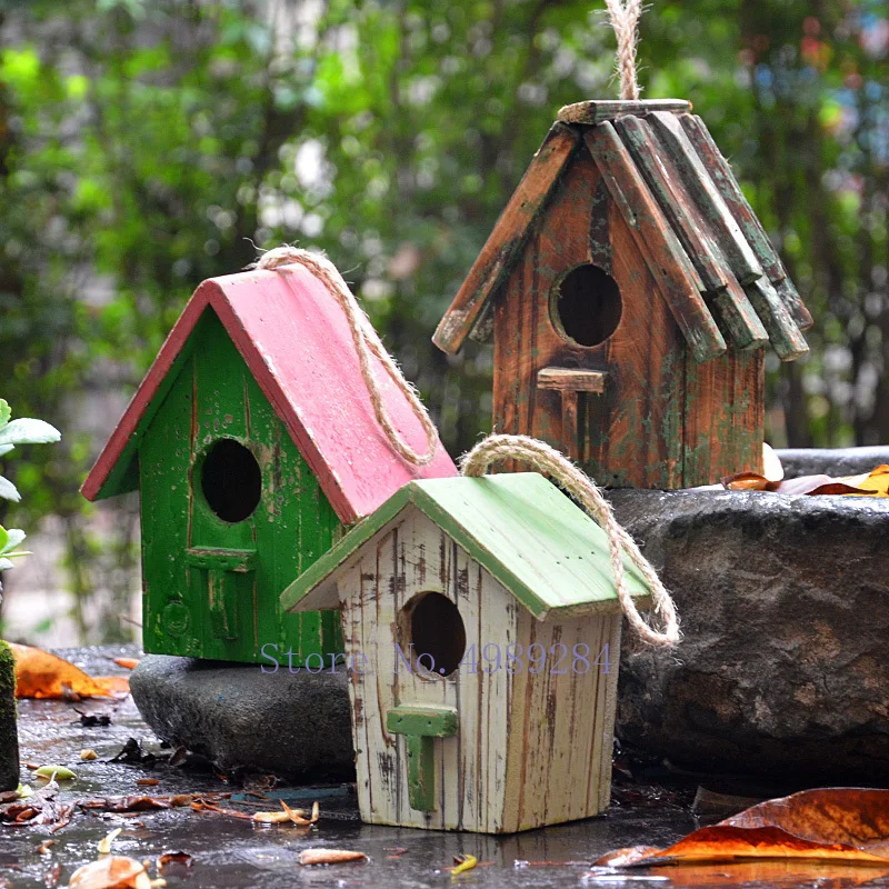 Украшения сада аксессуары птичий домик маленький дом деревенское деревянное Птичье гнездо клетка настенное крепление инкубатор открытый