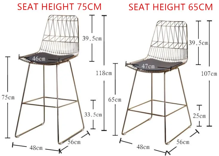 Seat Height 45/65/75CM Nordic simple wrought iron chair modern bar wire high chair creative metal mesh hollow net red chair Seat Height 45/65/75CM Nordic simple wrought iron chair modern bar wire high chair creative metal mesh hollow net red chair