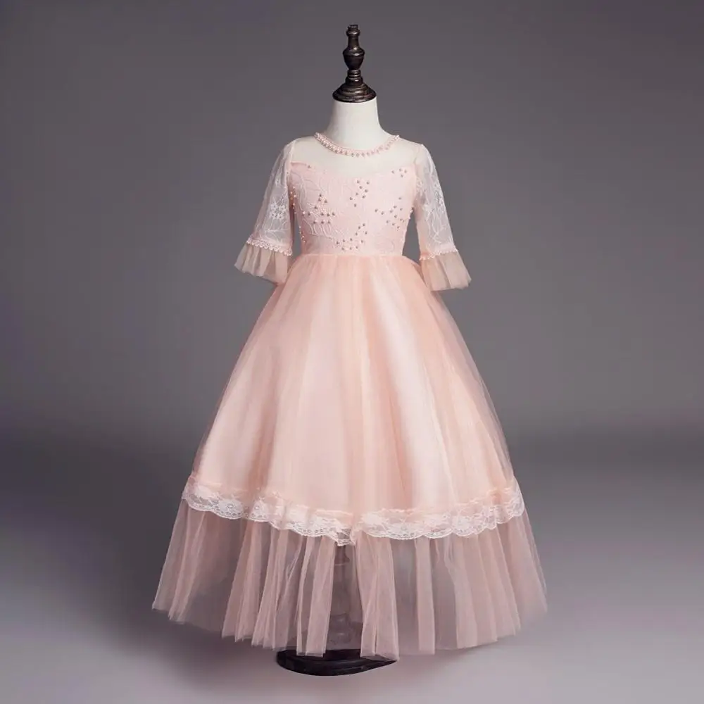 Girl Wedding Dress New Kids Party Dresses Fashion Girls princess Dress Little Girls Clothing Kids Wedding Dresses - Цвет: Розовый