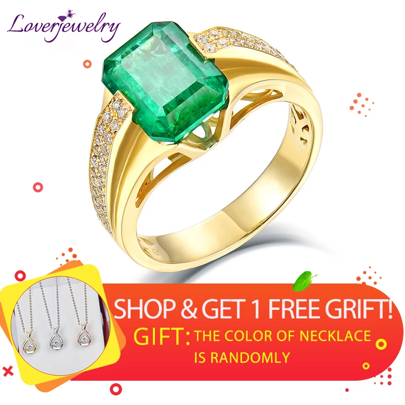 2019 Pánské prsteny Emerald Natural Kolumbie Emerald Pánský prsten 14 K žluté zlato, jemné šperky pro manžela, svatební výročí, dárek