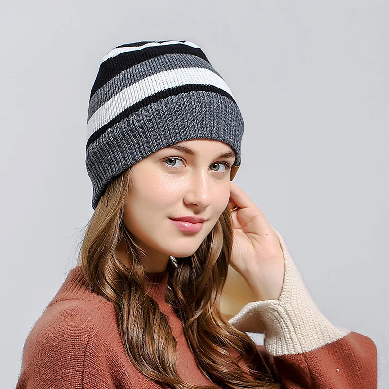 Winter Knitted Women Hats Gorro Beanie Womens Striped Beanies Hat