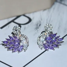 Cute Swan colorful Rhinestone Stud Earrings for Women Fashion Animal Jewelry Elegant Earrings As Birthday Gifts