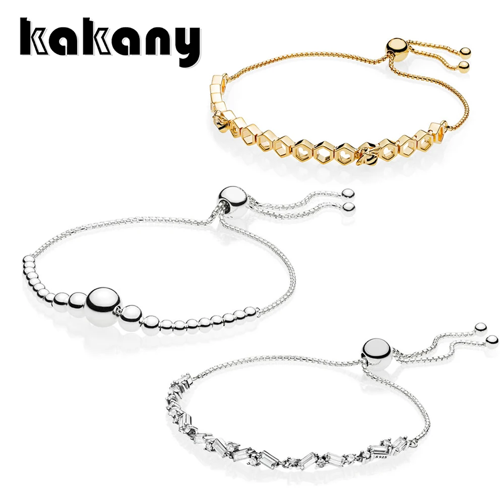 

KAKANY 925 Sterling Silver New 1:1 Glacial Beauty Sliding Bracelet STRING OF BEADS SLIDING BRACELET SHINE HONEYBEE BRACELET