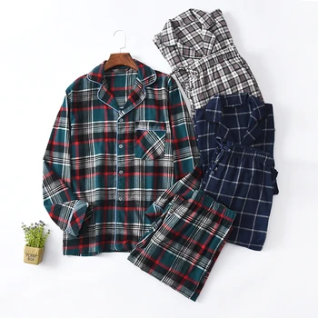 

Pajamas For Men Spring autumn Long sleeve pajamas Cotton Pyjamas Men Sleepwea Mens Sleep Lounge Pajama Set Plaid