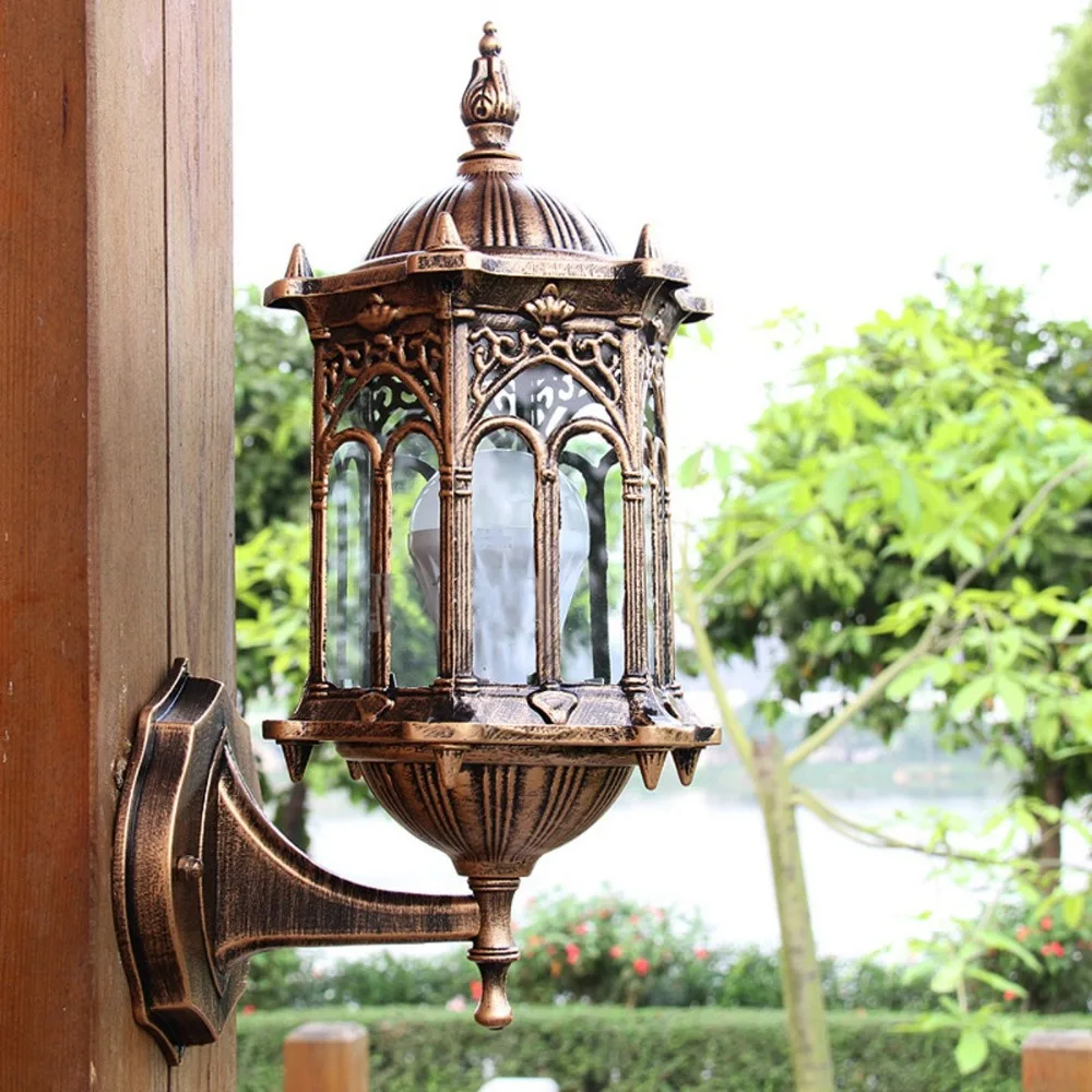 Antique Exterior Wall Light Fixture Aluminum Glass Lantern Outdoor Garden Lamp