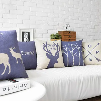 

Navy Blue North Europe Deer Trees Home Decor Pillow Flamingos Linen Cotton Cushion Decorative Throw Pillows Free Shipping
