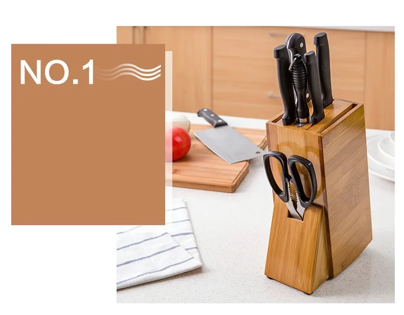 Натуральный Бамбуковый прочный нож блок многоцелевой режущий инструмент хранения стойки Подставка для кухонных ножей деревянный нож стойка