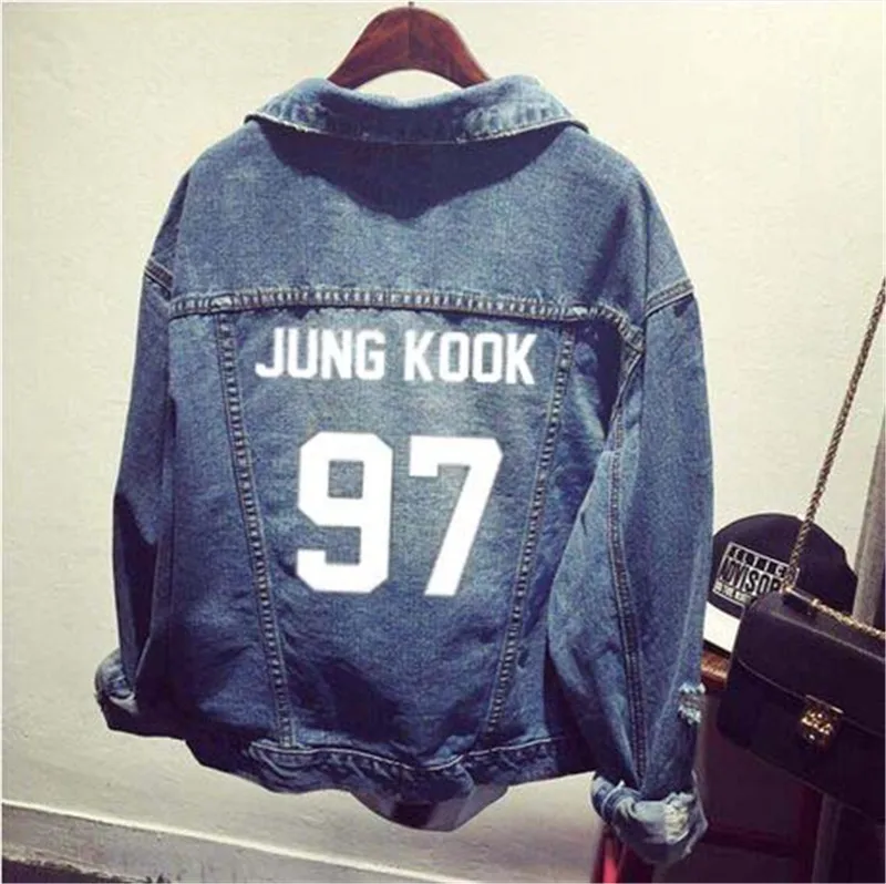 Kpop EXO GOT7 jin suga одежда рубашка джинсовая рваная куртка пальто Женская бейсбольная Толстовка форменная верхняя одежда топы толстовки