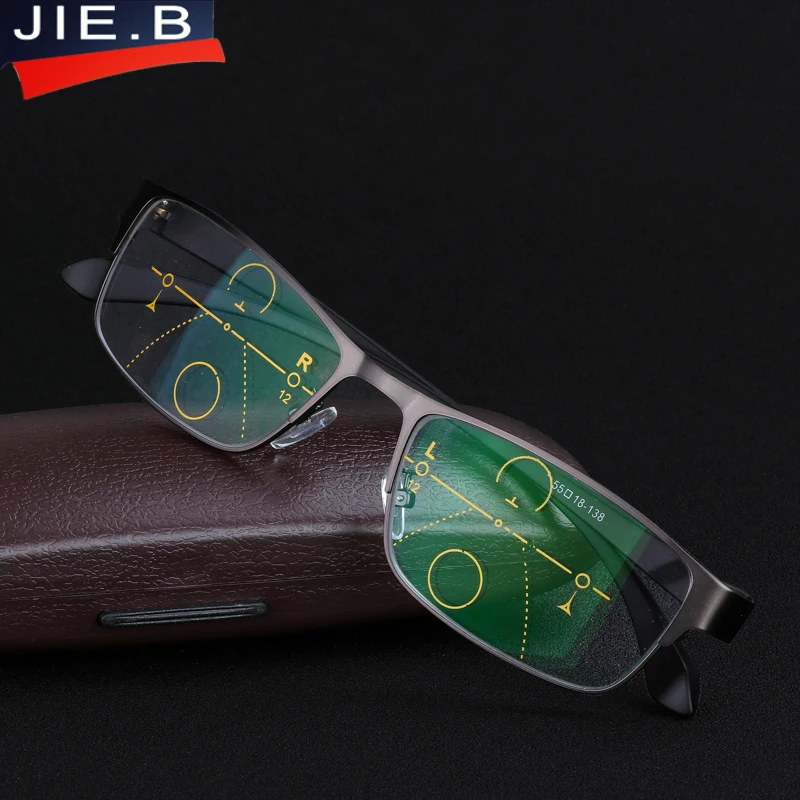 

JIE.B New Men's Titanium Alloy resin Progressive lenses Reading Glasses men Fashion Square Classic Multifocal Glasses for Men
