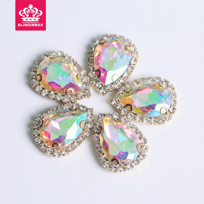 

13x18mm 20pc Crystal Clear AB Buckle Edge Teardrop Droplet Sew On Rhinestone with Claw DIY Jewelry Hair Clips Wedding Dess Y3704