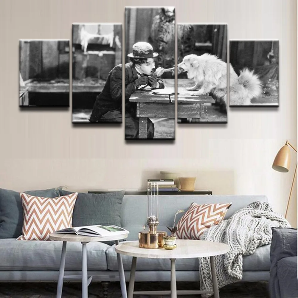 

Modern Wall Art Canvas HD Printed Painting Framework Modular Poster 5 Pieces Charlie Chaplin The Gold Rush Pictures Home Decor