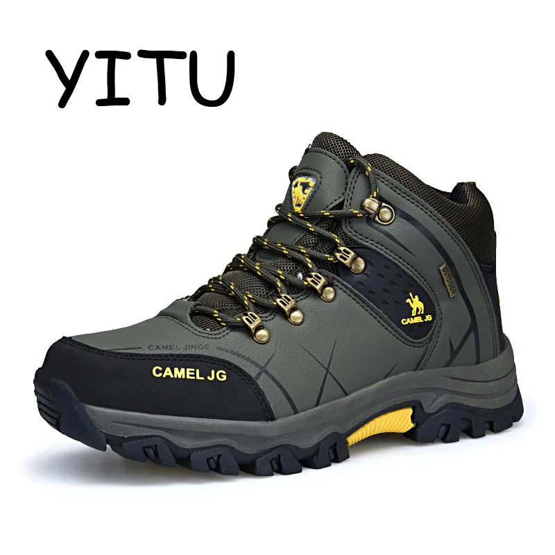 

YITU 2018 Men's Hunting Boots Waterproof Leather Trekking Hiking Shoes Outdoor Winter Sneakers Man Sport Climbing Shoes Brand