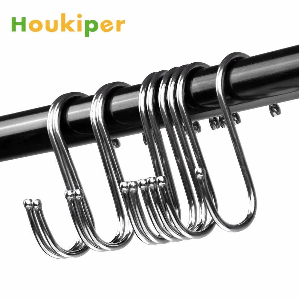 

Houkiper 10Pcs Silver S Shaped Hanger Hook Kitchen Bathroom Clothing Hanger Hooks Railing Clasp Holder Hooks Stainless Steel