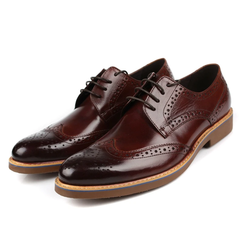 

100% Genuine Cow Leather Brogue Mens Flats Shoes Vintage Handmade Oxford Shoes 2018 Autumn Red Brown Black JMH-A0028