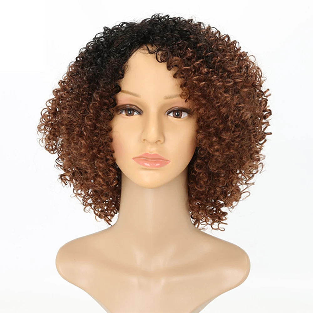 Feibin афро кудрявый вьющиеся парики синтетический парик для черный Для женщин короткие волосы Kanekalon Ombre волос 14 дюймов