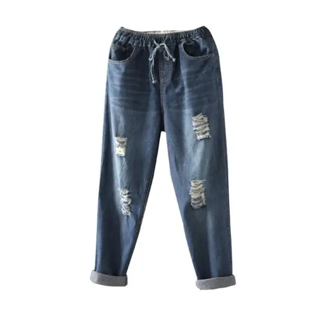 

Spring Autumn Plus Size Jeans Harem Pants Women Trousers Casual Shredded Jeans Loose Fit Vintage Denim Pants High Waist Jeans