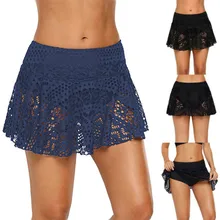 KLV женские летние купальные плавки плиссированная юбка высокая талия ажурный Плетеный крючком геометрический цветочный кружево Пляжные штаны 5,7
