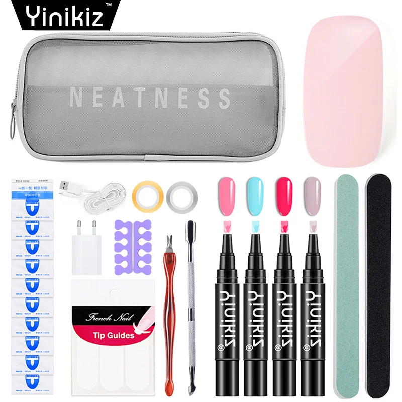 

Yinikiz Uv Gel Kit Polish Pen Kit One Step Nail Gel Polish With Lamp Bag Kit Portable Nail Art Manicure Gel Polygel Cosmetic Bag
